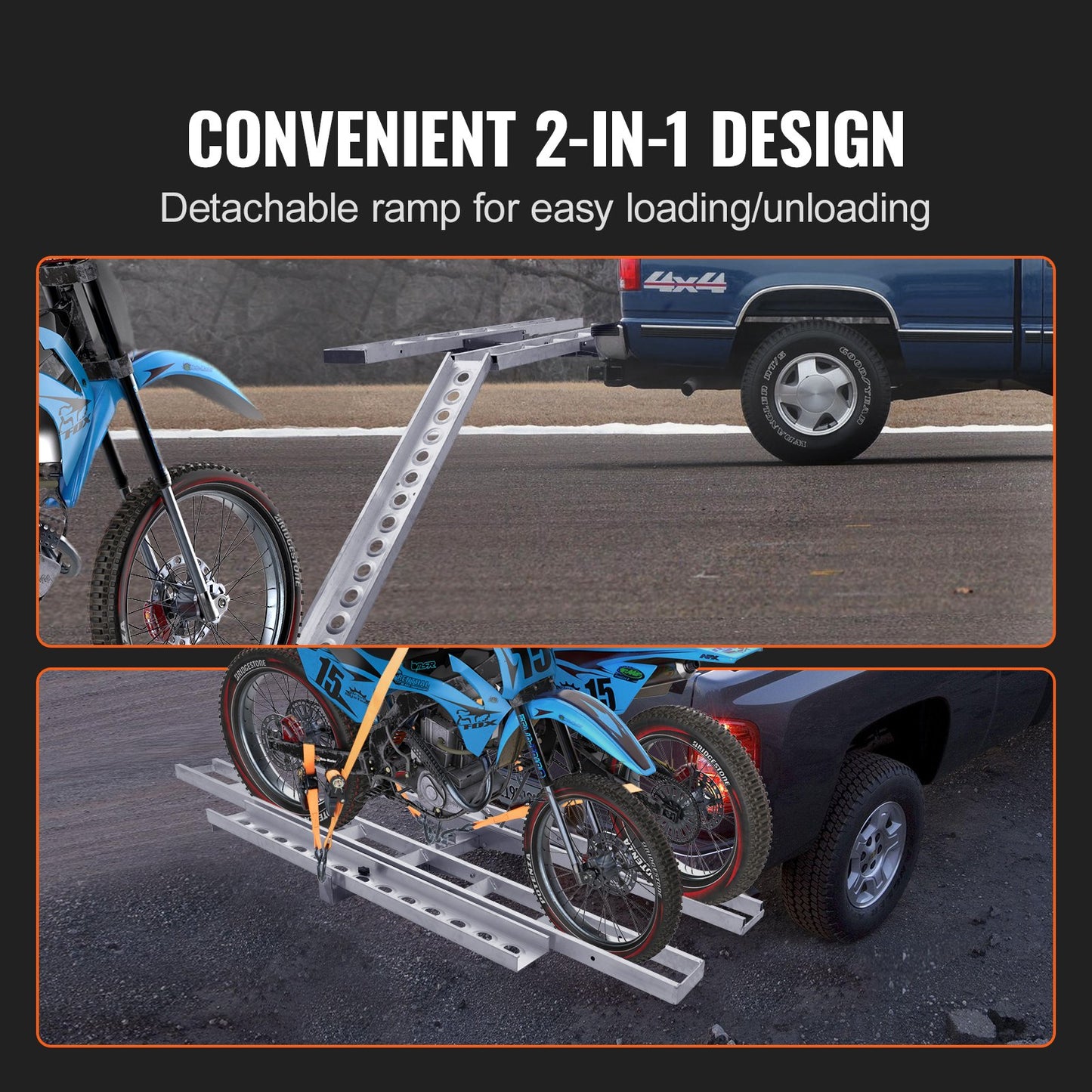 VEVOR Motorcycle Carrier, 2-Bike 272.15KGS Aluminum Motorcycle Carrier Hitch Mount,