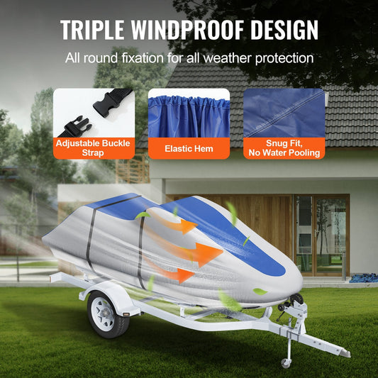 Durable Jet Ski Cover 3.2-3.42m, Waterproof, UV Resistant, Grey/Blue