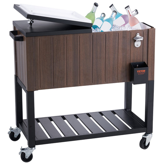 VEVOR Rolling Ice Chest Cooler Cart 80 Quart, Portable Bar Drink Cooler, Beverage