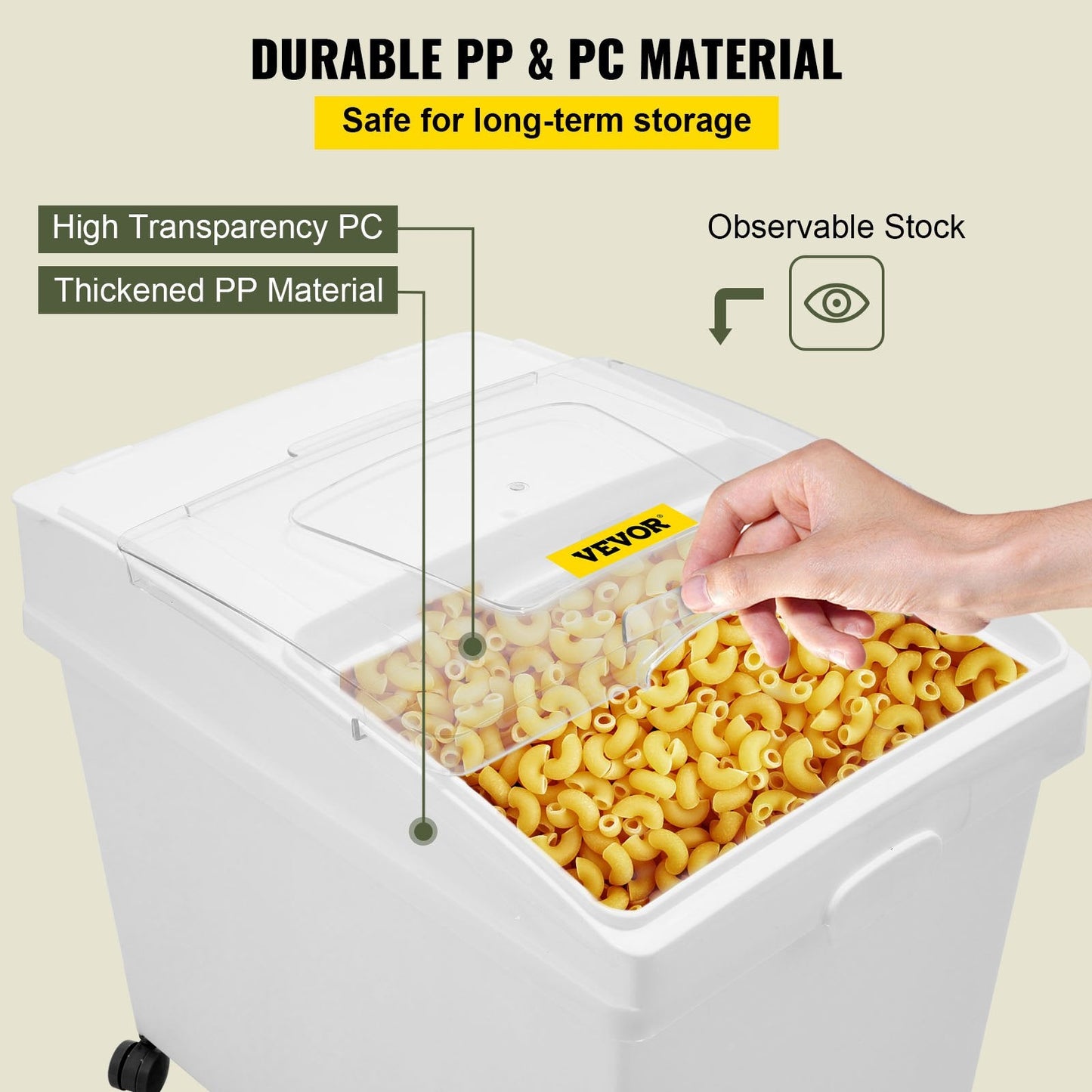 Ingredient Storage Bin Set, 3-Piece, 120L Capacity, with Wheels and Scoop