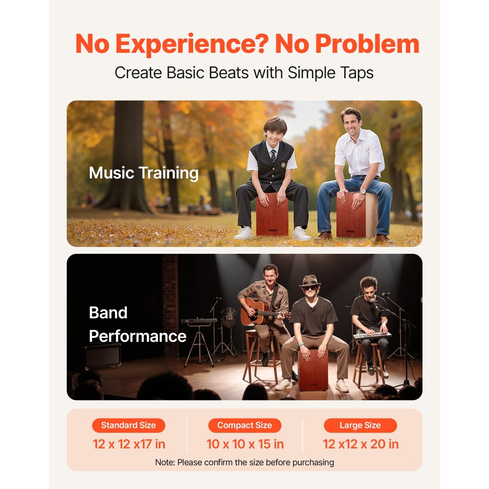 Cajon Box Drum Wooden Percussion Instrument with Guitar Strings Birch Wood