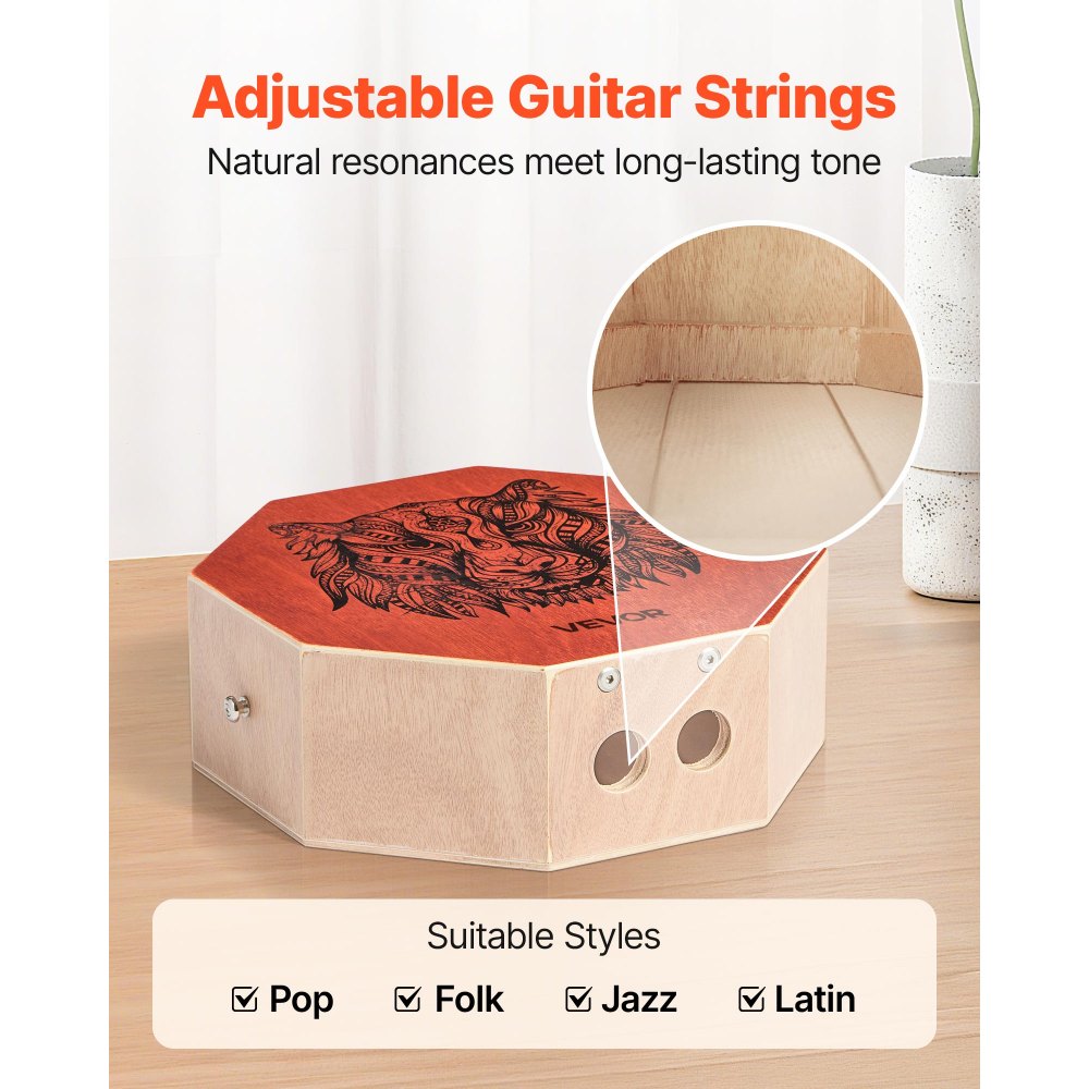 Unique Cajon Box Drum Birch Wood Percussion Instrument with Guitar Strings