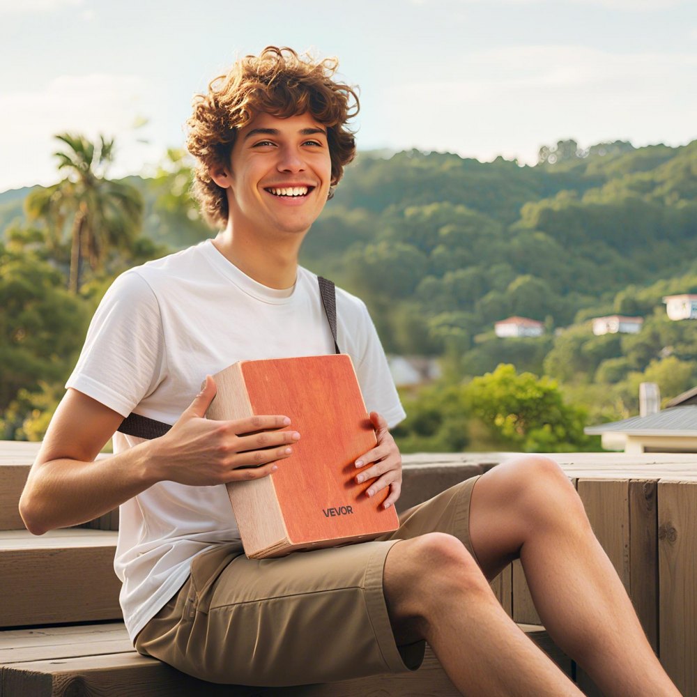 Cajon Box Drum Wood Percussion Instrument with Guitar Strings Travel Bag