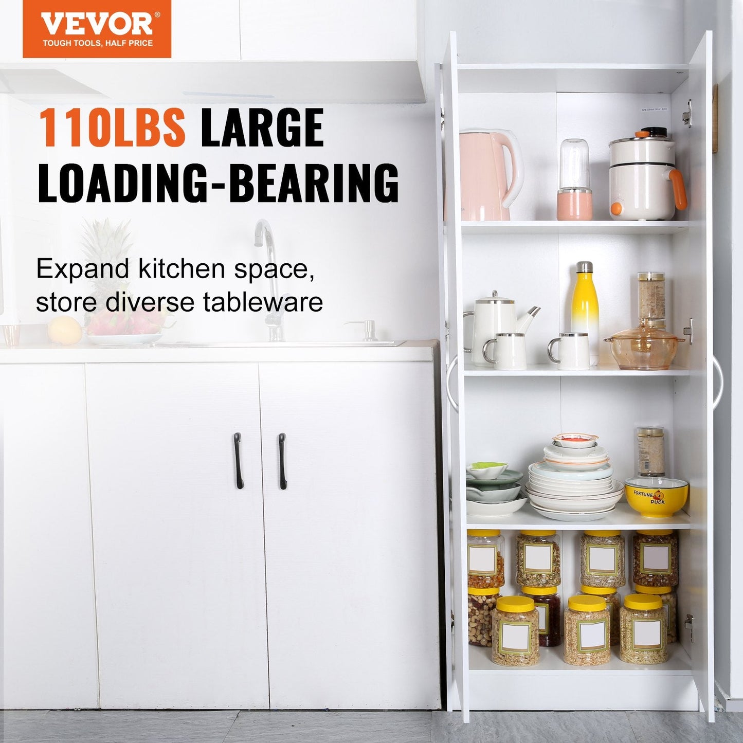 Tall Freestanding Pantry Cabinet with Adjustable Shelves for Kitchen Storage