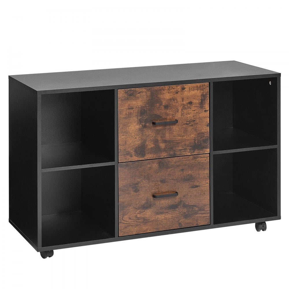 VEVOR 2 Drawer Wooden File Cabinet Mobile Filing Cabinet with Open Shelves Black