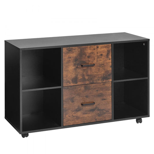 VEVOR 2 Drawer Wooden File Cabinet Mobile Filing Cabinet with Open Shelves Black