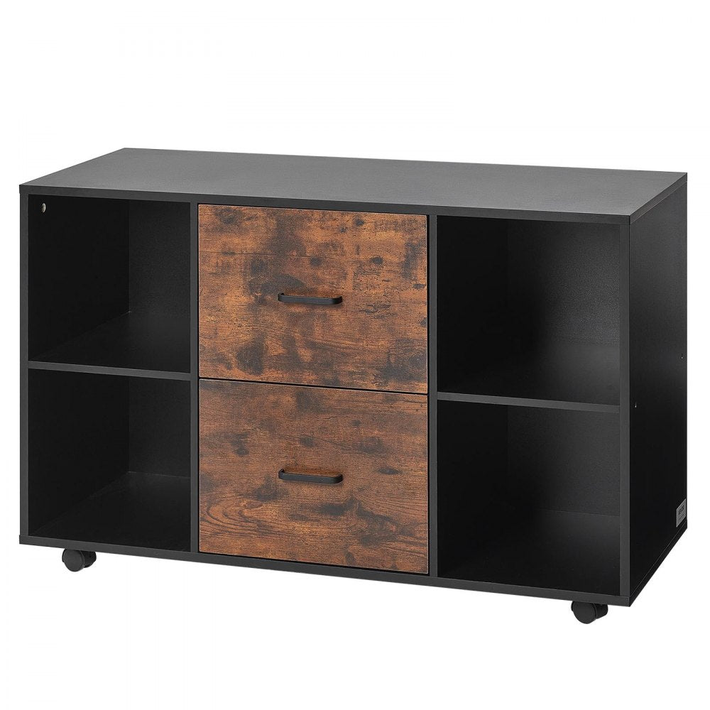 VEVOR 2 Drawer Wooden File Cabinet Mobile Filing Cabinet with Open Shelves Black
