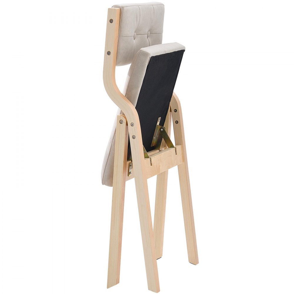 Wooden Folding Chairs with Padded Cushion and Wooden Frame Beige Set of 2