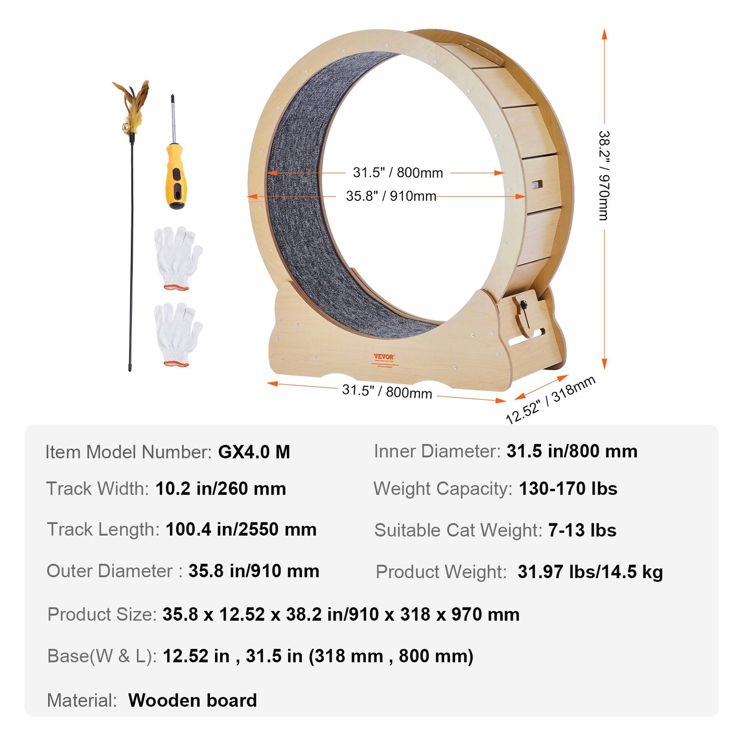 VEVOR Cat Exercise Wheel Large Cat Treadmill Wheel for Indoor Cats 35.8 inch