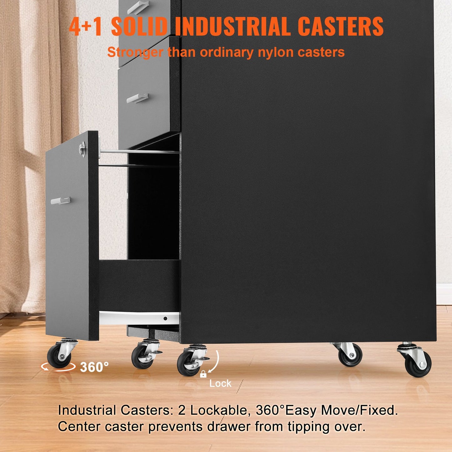 VEVOR 3-Drawer Wood File Cabinet, under Desk File Cabinet for Letter/A4 Size, Mobile