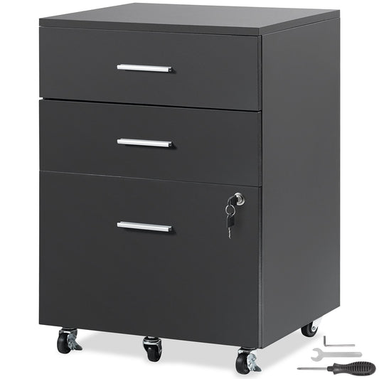 VEVOR 3-Drawer Wood File Cabinet, under Desk File Cabinet for Letter/A4 Size, Mobile