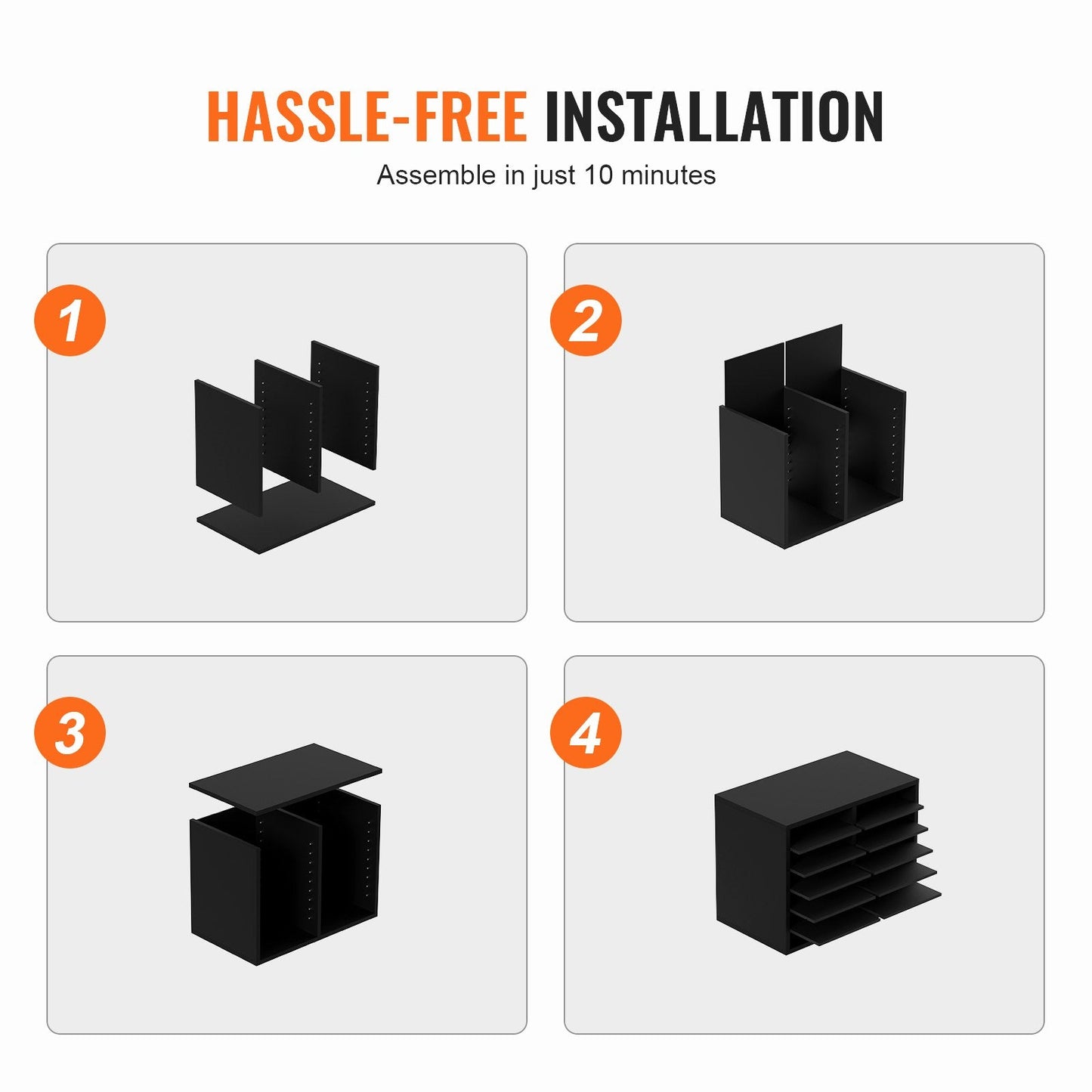 Adjustable Wood Literature Organizer with 12 Compartments, Black, 10 kg Capacity