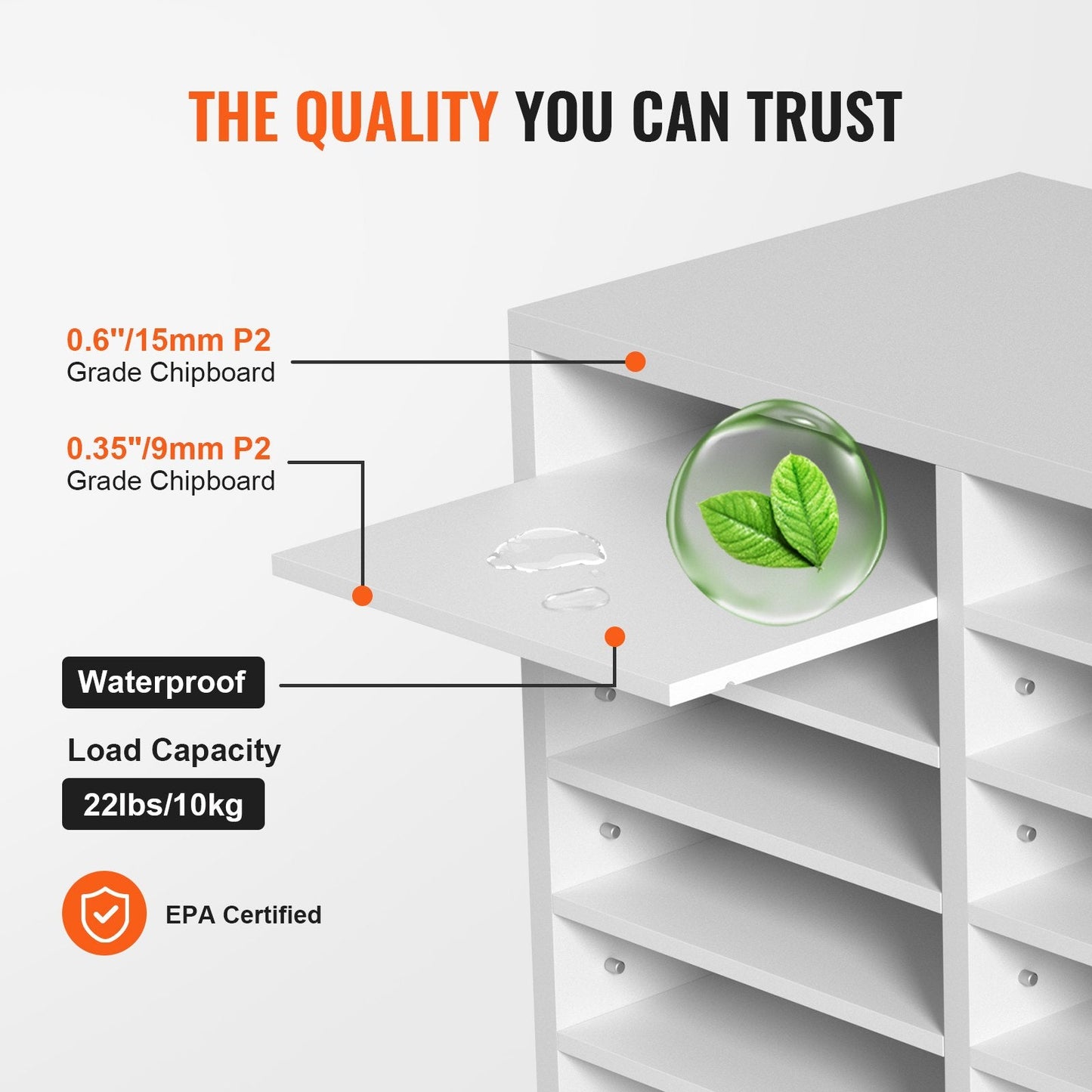 Adjustable Wood Literature Organizer with 12 Compartments, 10 kg Capacity, White