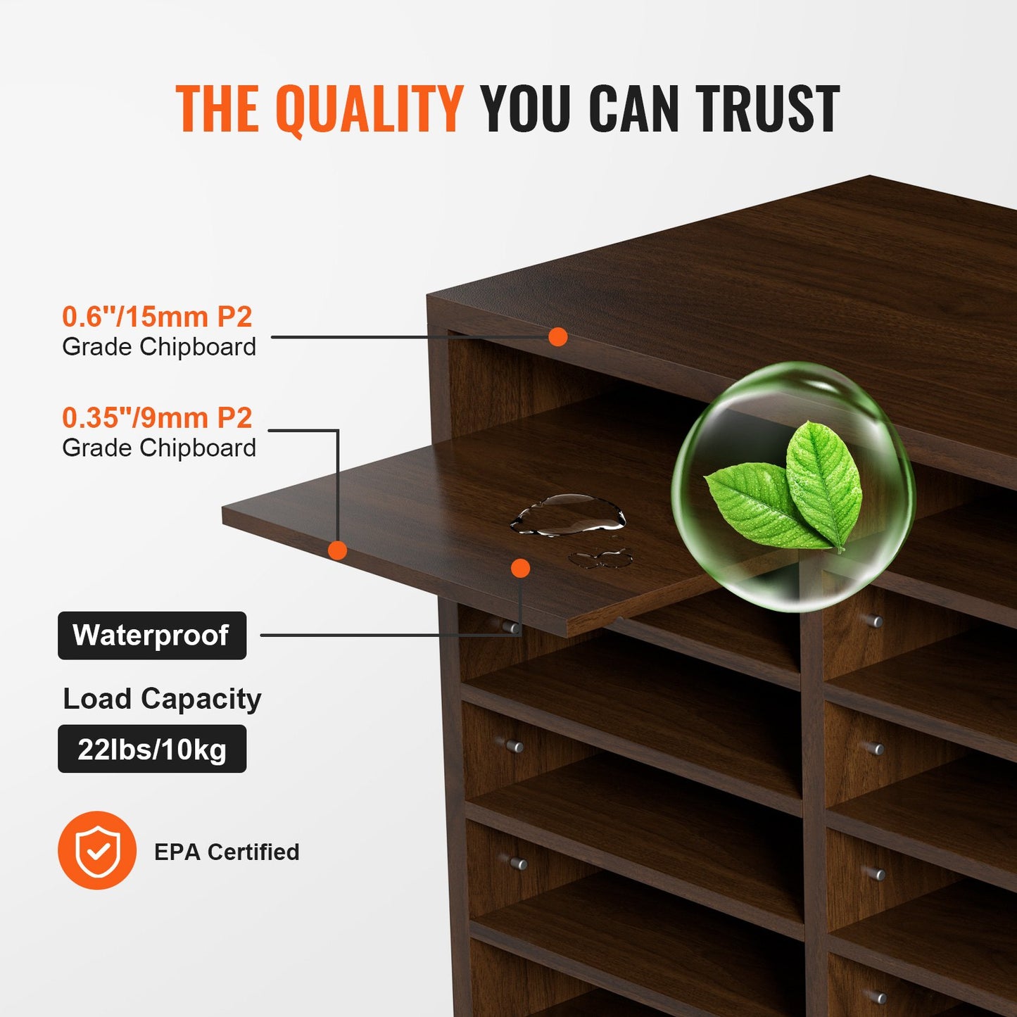 VEVOR Wood Literature Organizer Adjustable File Sorter 12 Compartments Brown