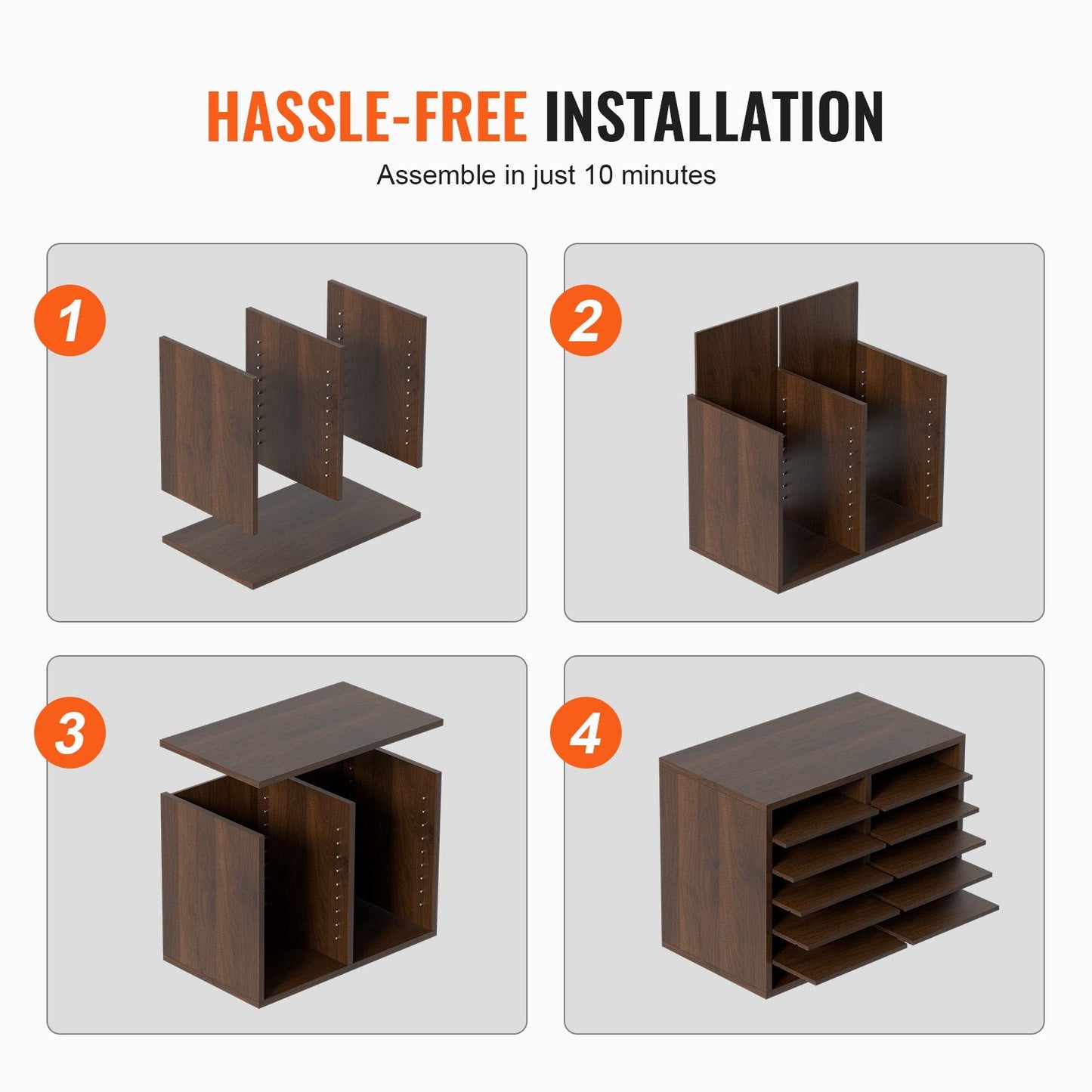 Brown Wood Literature Organizer with Adjustable 12 Compartment File Sorter