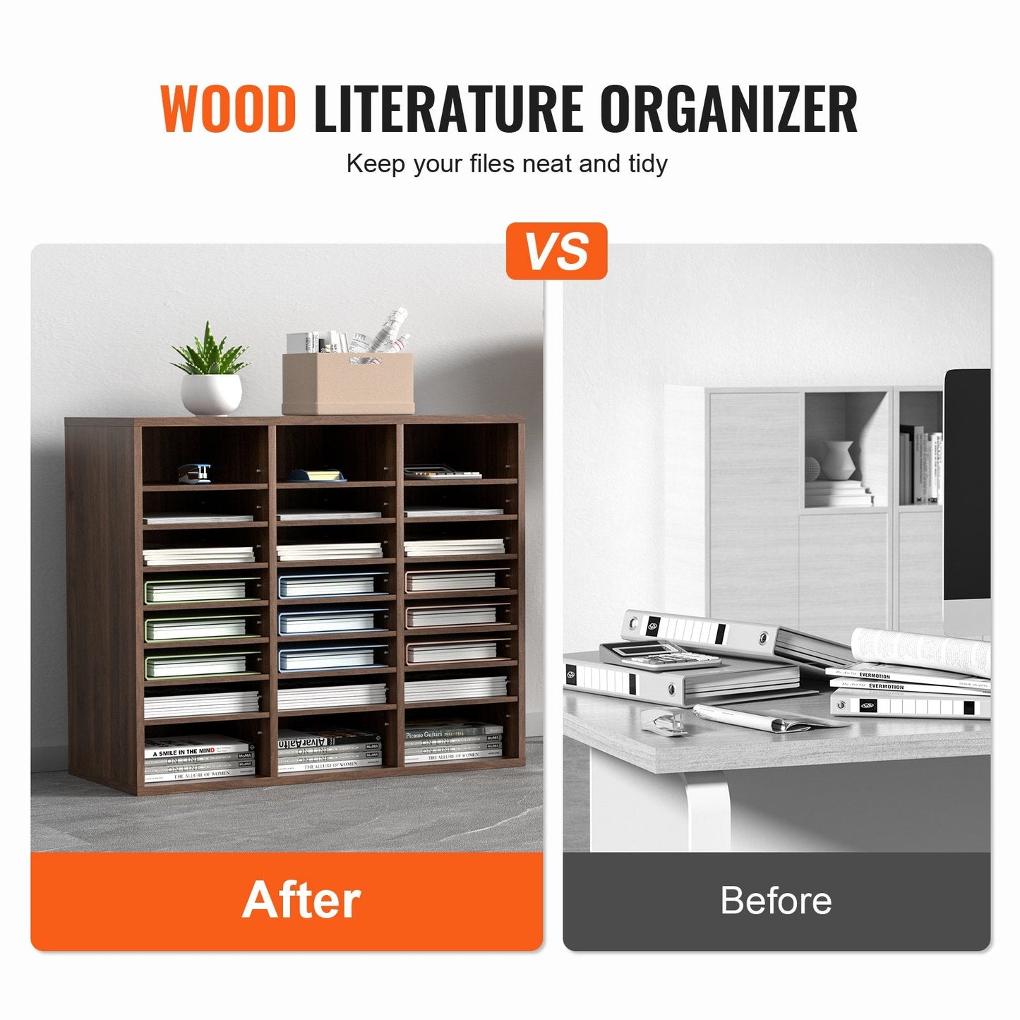 Wooden Literature Organizer with 24 Adjustable Compartments, 10 kg Capacity