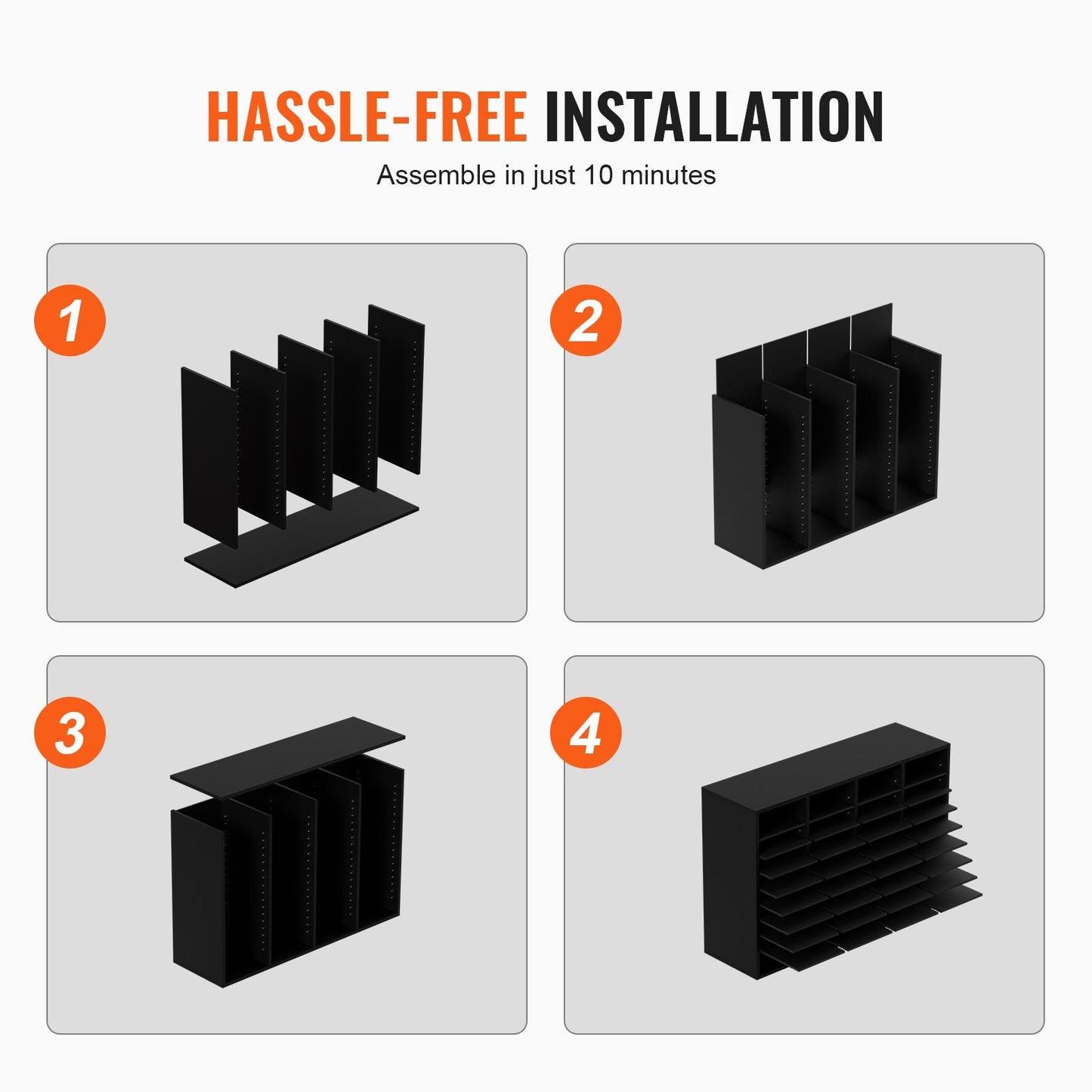Wood Literature Organizer with 36 Adjustable Slots, Black, 10 kg Capacity