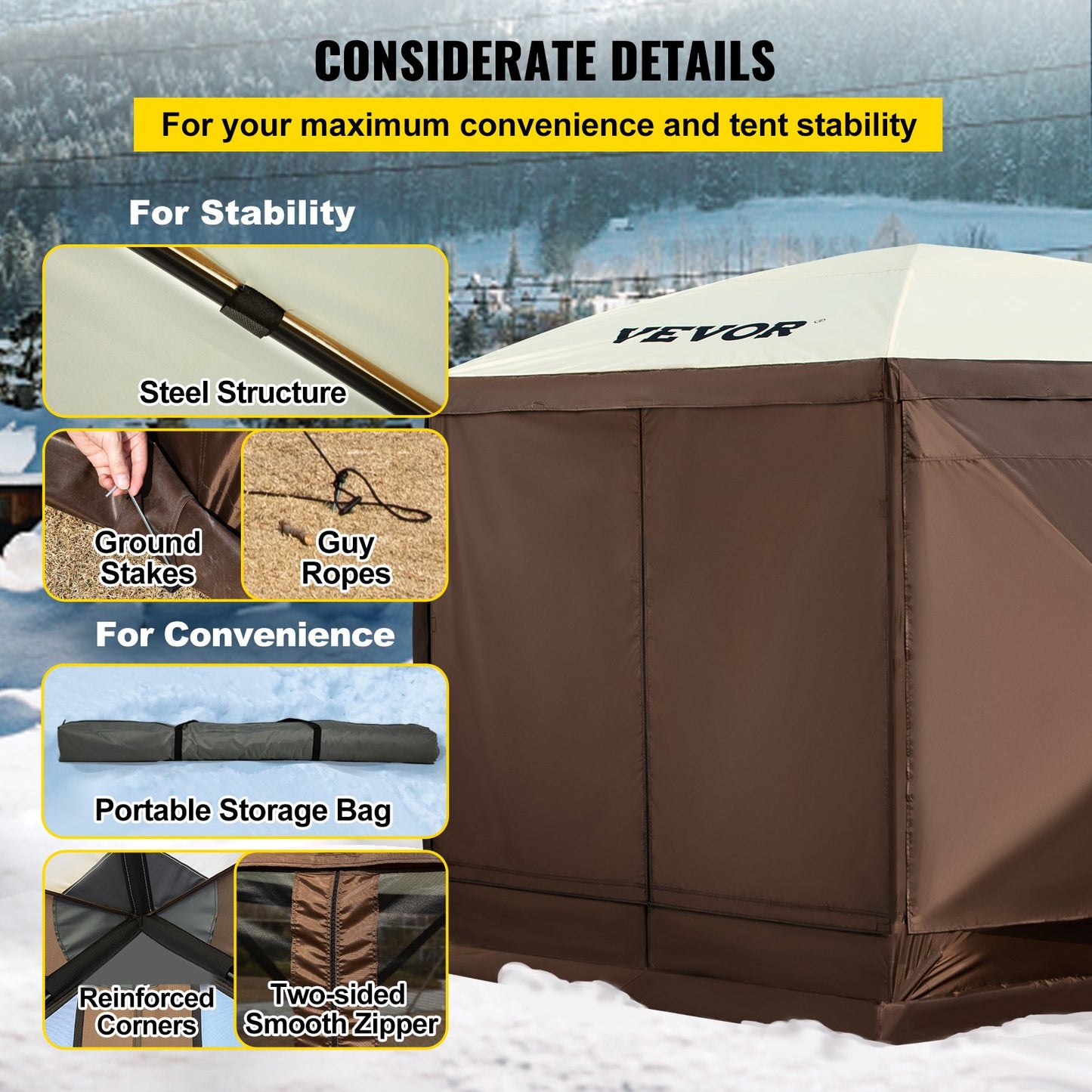 VEVOR Pop-up Camping Gazebo Camping Canopy Shelter 6 Sided 10' x 10' Sun Shade