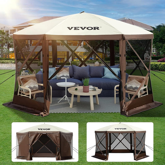 VEVOR Pop-up Camping Gazebo Camping Canopy Shelter 6 Sided 10' x 10' Sun Shade