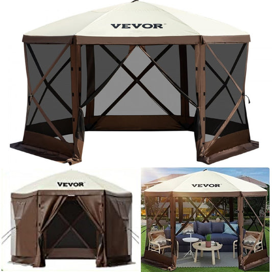 VEVOR Pop-up Camping Gazebo Camping Canopy Shelter 6 Sided 12' x 12' Sun Shade