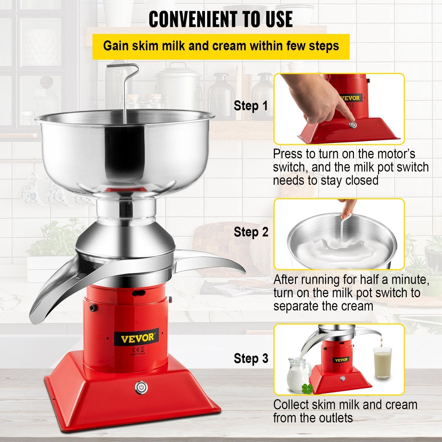 Electric Centrifugal Cream Separator, 100L/h, 10,500 RPM, Stainless Steel