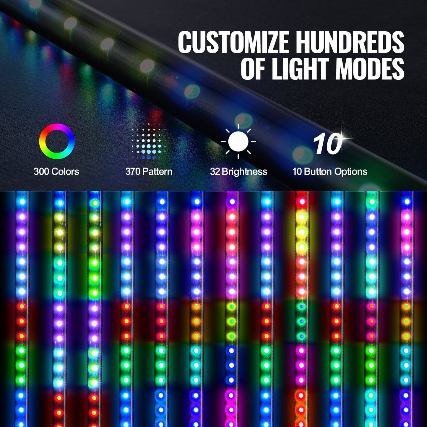 2 LED Whip Lights 1.2m with Remote & App Control, Waterproof for Off-Road Use