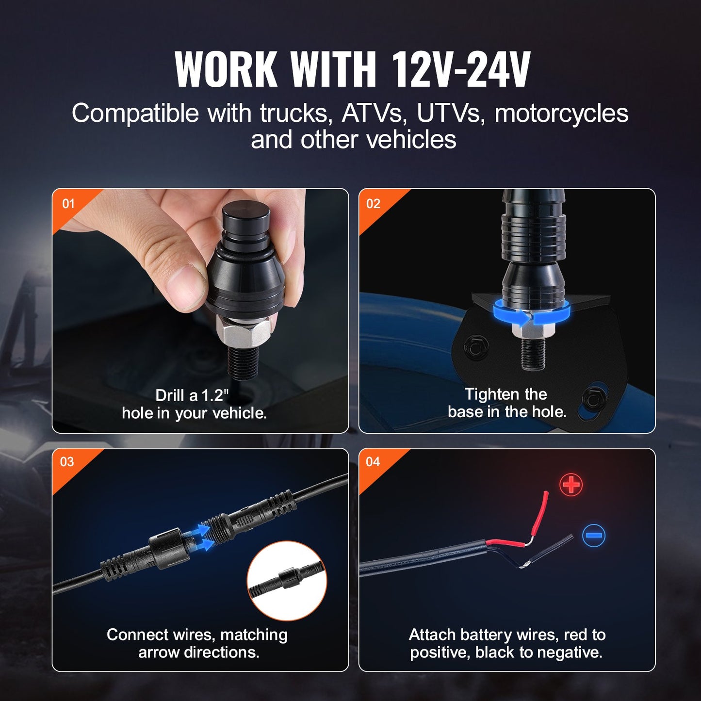 VEVOR 2 PCS 4 FT Whip Light, APP & RF Remote Control Led Whip Light, Waterproof