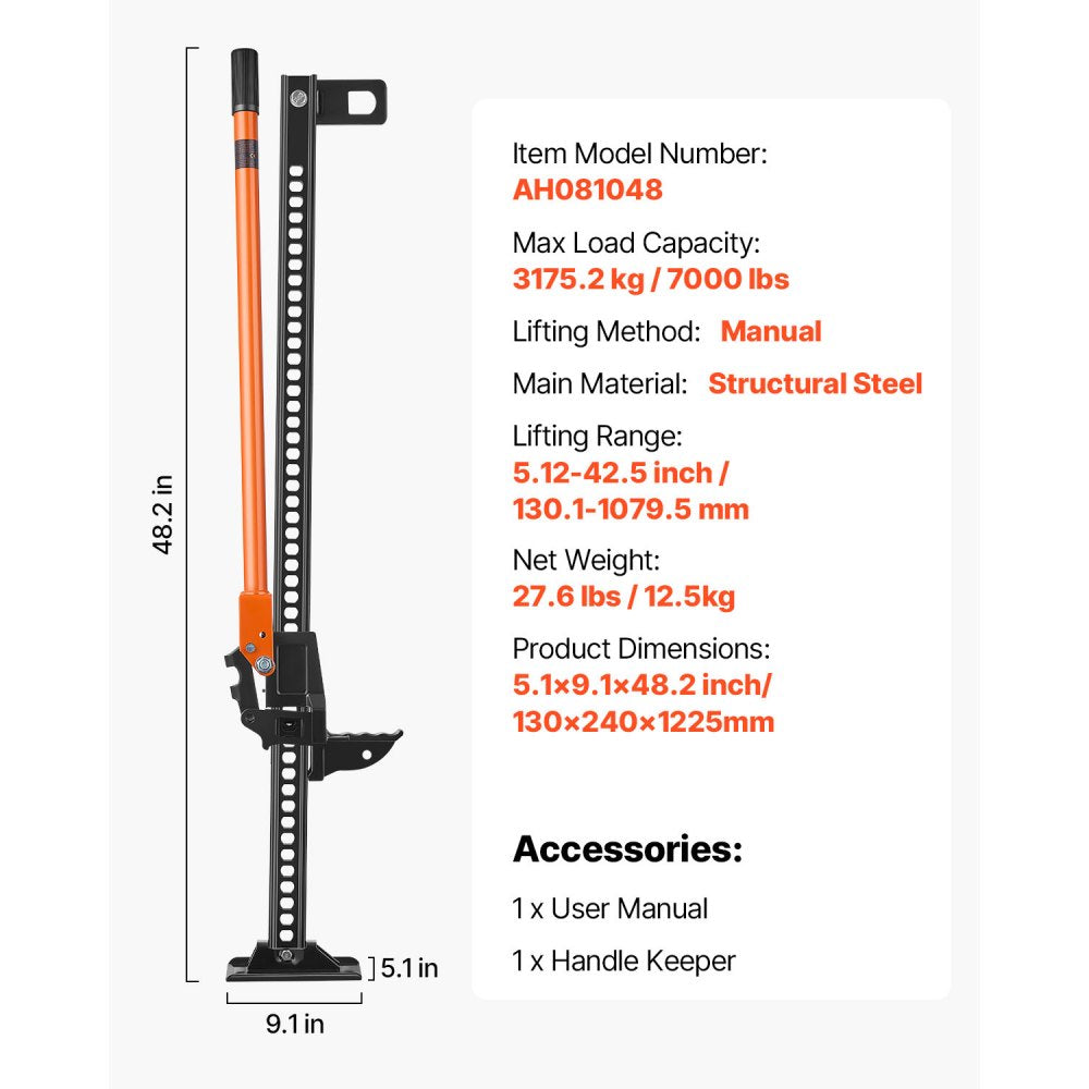 122cm Off Road Farm Jack Hoist 3.18 Ton High Lift Tractor Vehicle's Winch
