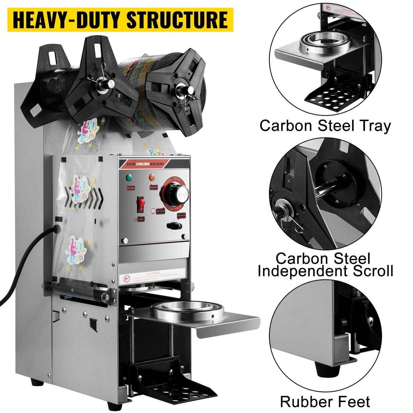 Semi-Automatic Electric Bubble Tea Cup Sealer, 300-500 Cups/Hour, Silver