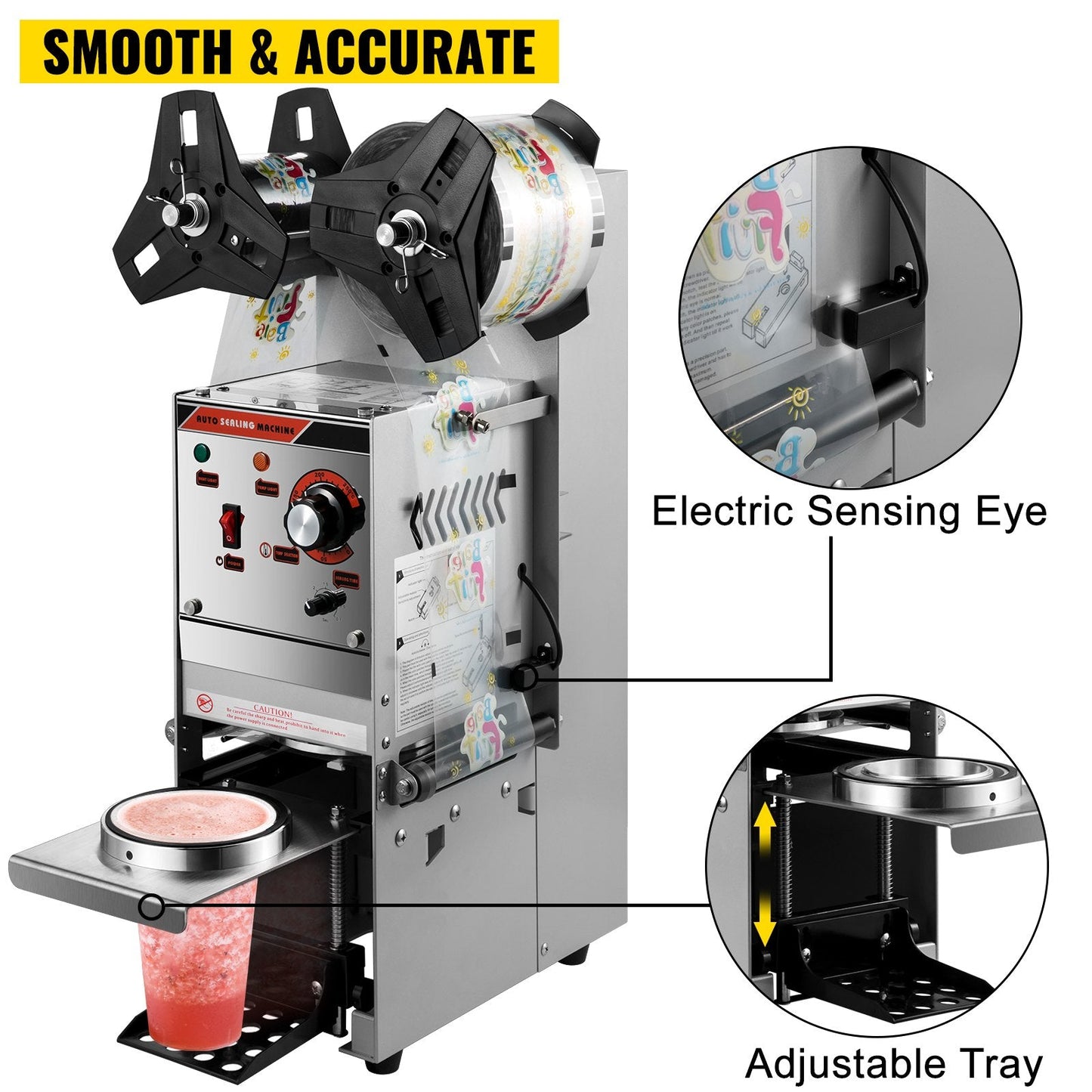 Semi-Automatic Electric Bubble Tea Cup Sealer, 300-500 Cups/Hour, Silver