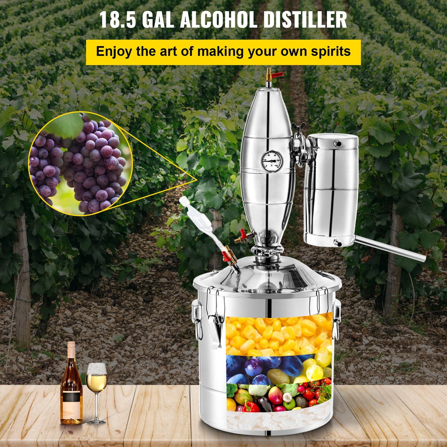 VEVOR Alcohol Distiller 70L Alcohol Still Whiskey Distillery Kit Home Moonshine