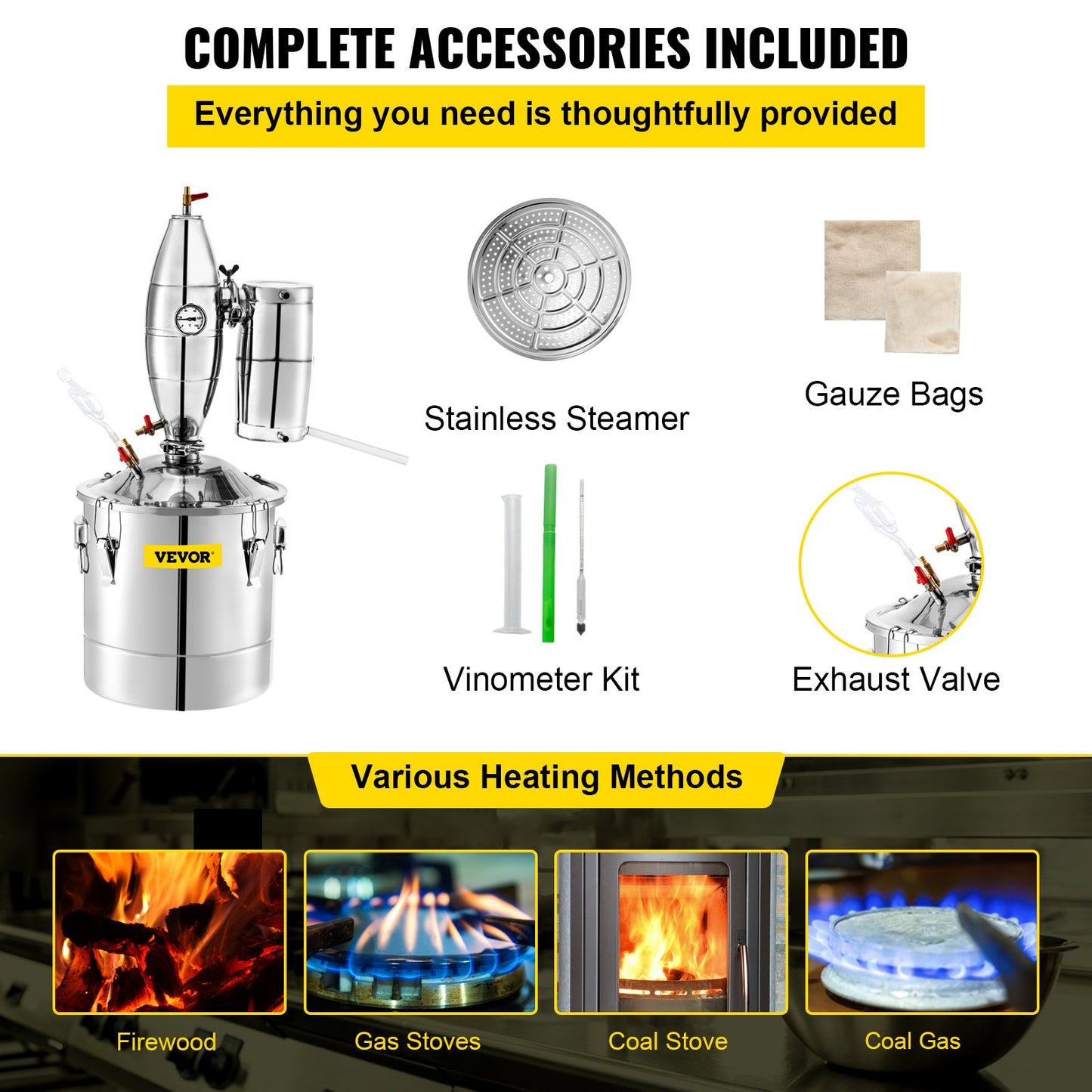 VEVOR Alcohol Distiller 70L Alcohol Still Whiskey Distillery Kit Home Moonshine