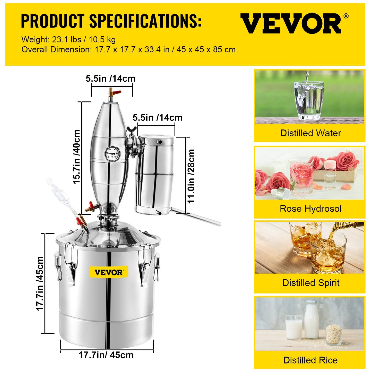 VEVOR Alcohol Distiller 70L Alcohol Still Whiskey Distillery Kit Home Moonshine