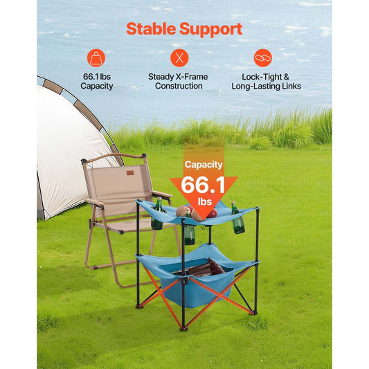Folding Portable Camping Table Oxford Outdoor SquareTable 4 Cup Holders