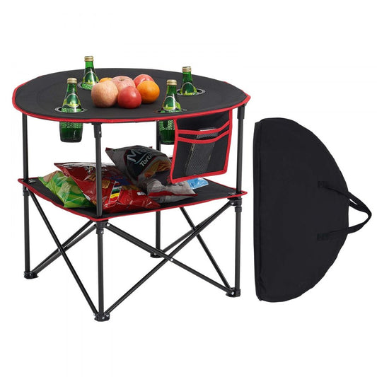 Folding Camping Table, Portable Outdoor Lightweight Picnic Table, 600D Oxford Fabric Waterproof Canvas Travel Beach Tables, with 4 Cup Holders, Carry Bag, for Tailgating Camping Picnic, Black