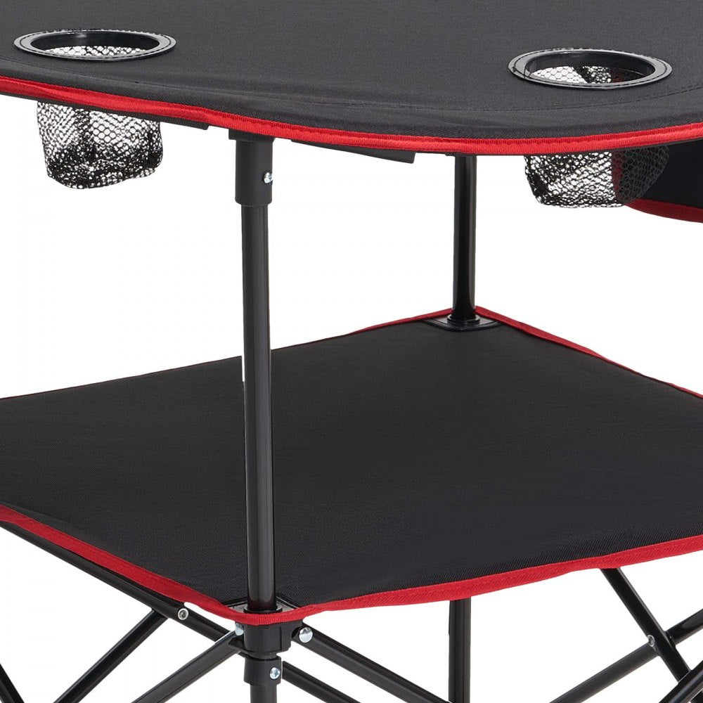 Folding Camping Table, Portable Outdoor Lightweight Picnic Table, 600D Oxford Fabric Waterproof Canvas Travel Beach Tables, with 4 Cup Holders, Carry Bag, for Tailgating Camping Picnic, Black