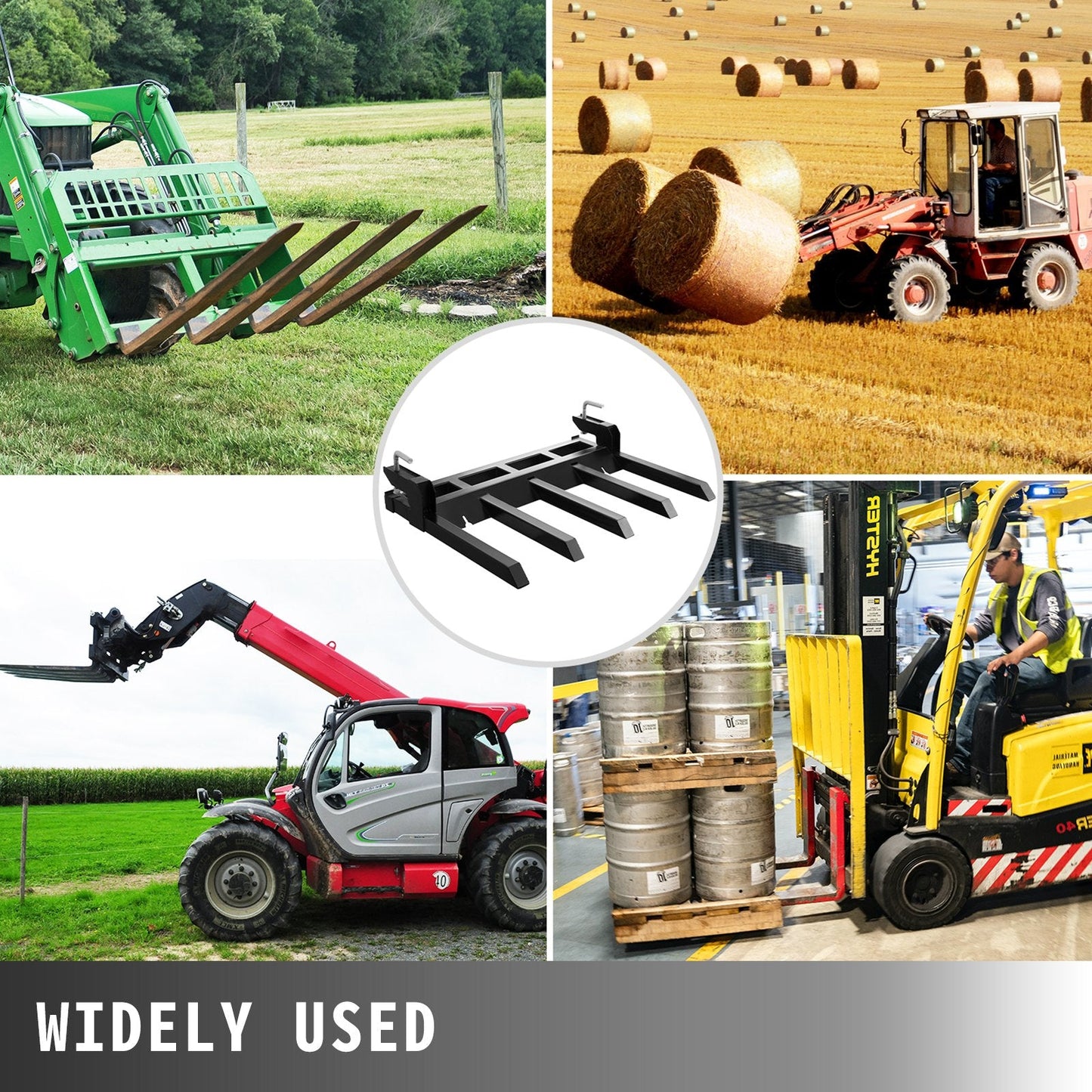 Clamp-On Steel Debris Forks for 1.2m Bucket, 1134kg Capacity Tractor Attachment