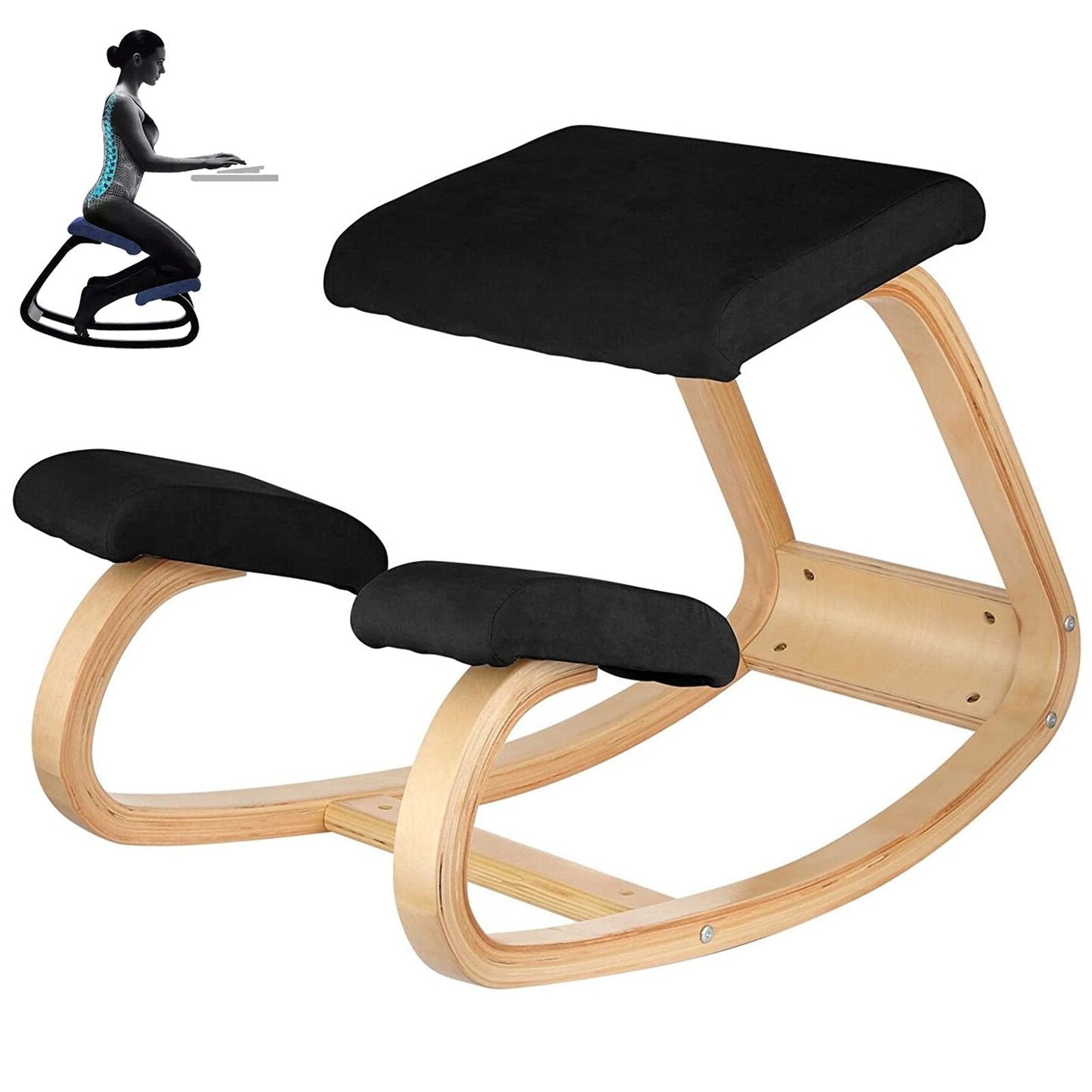 Ergonomic Wooden Kneeling Chair with Memory Foam Cushions, 150 kg Capacity