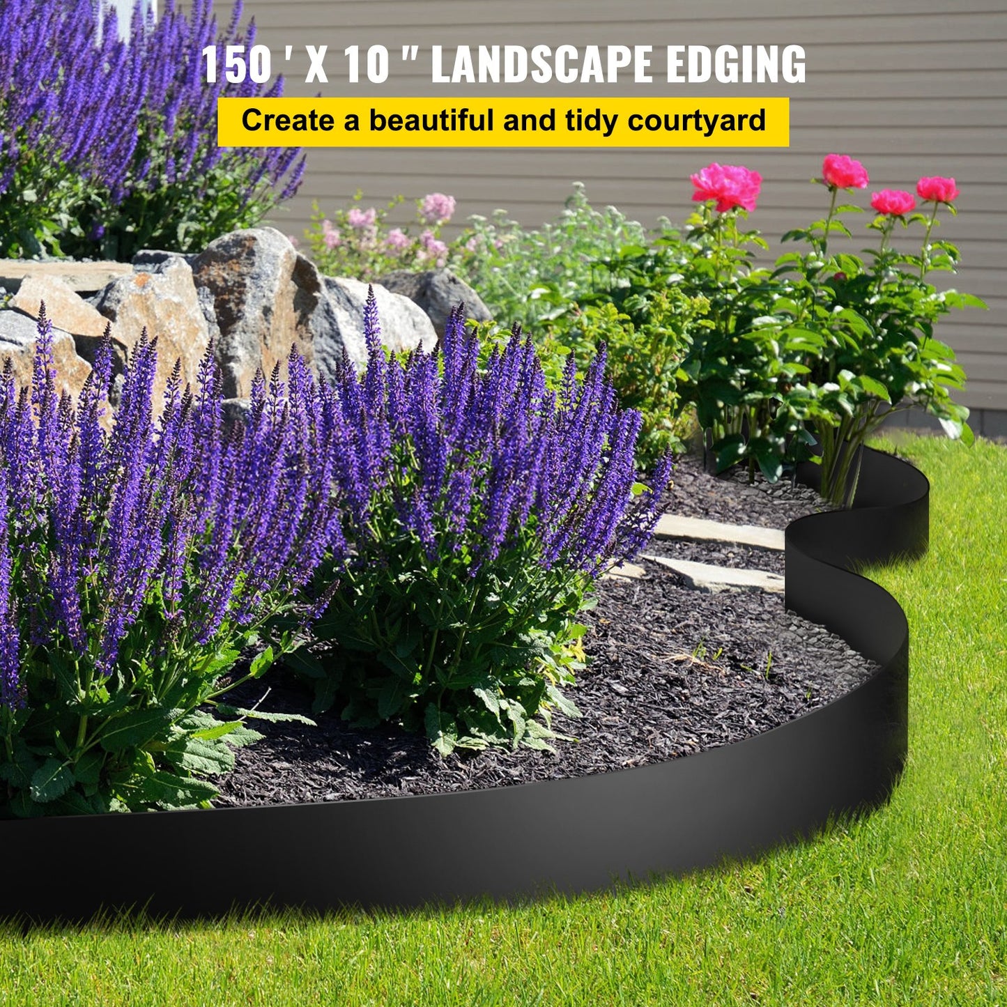 VEVOR Landscape Edging, 25.4 cm Depth 45.72 m Total Length, Recycled HDPE Coiled