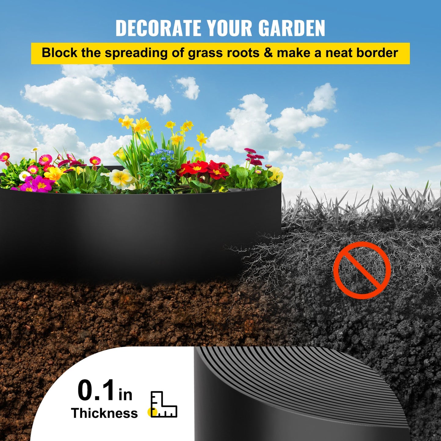 VEVOR Landscape Edging, 25.4 cm Depth 45.72 m Total Length, Recycled HDPE Coiled