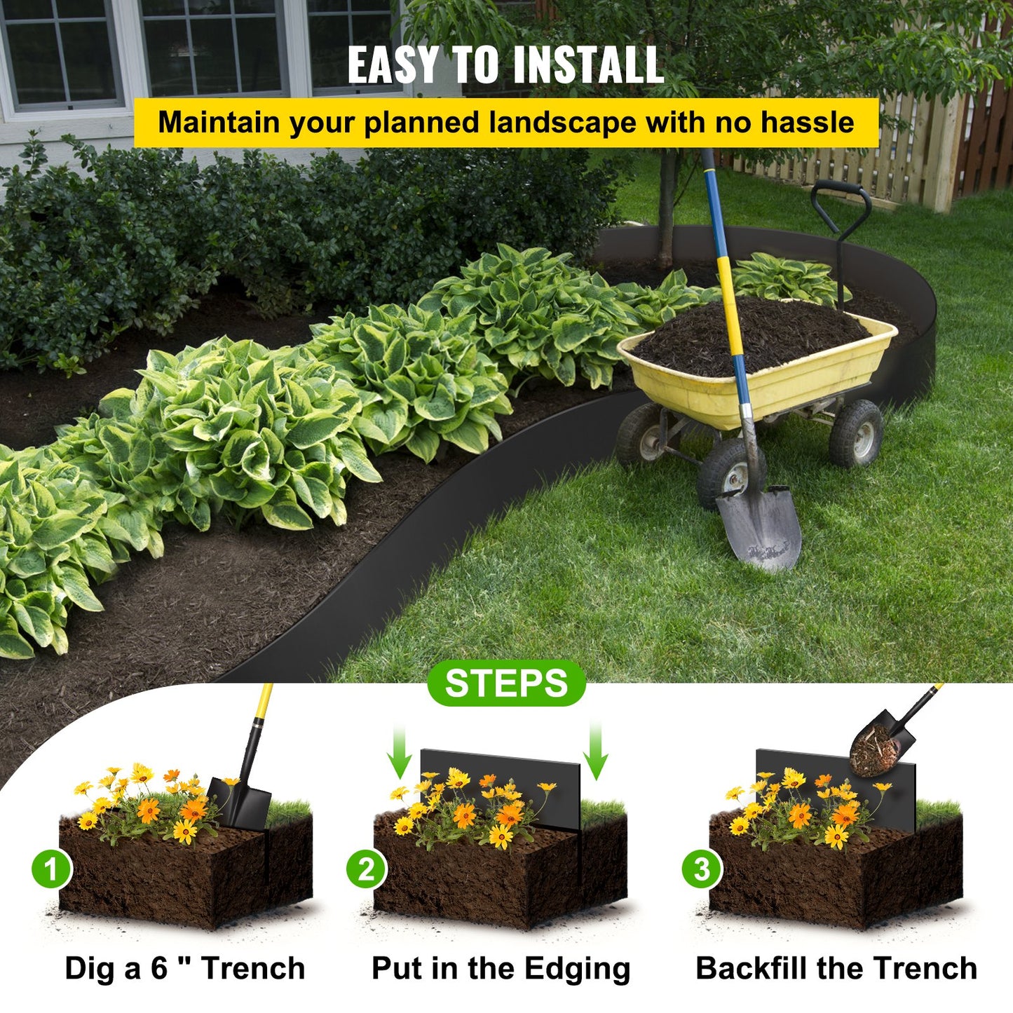 VEVOR Landscape Edging, 25.4cm Depth 12.2m Total Length, Recycled HDPE Coiled Terrace