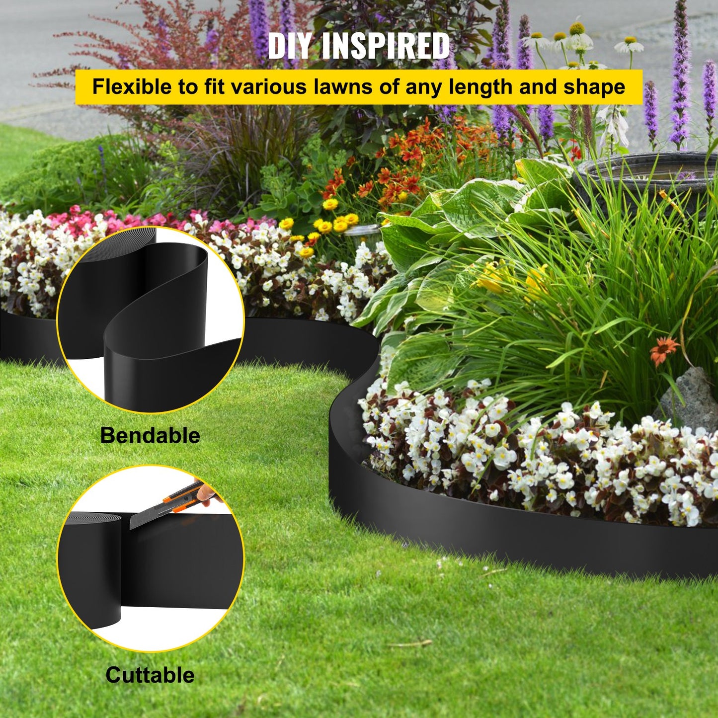 VEVOR Landscape Edging, 25.4cm Depth 24.4m Total Length, Recycled HDPE Coiled Terrace