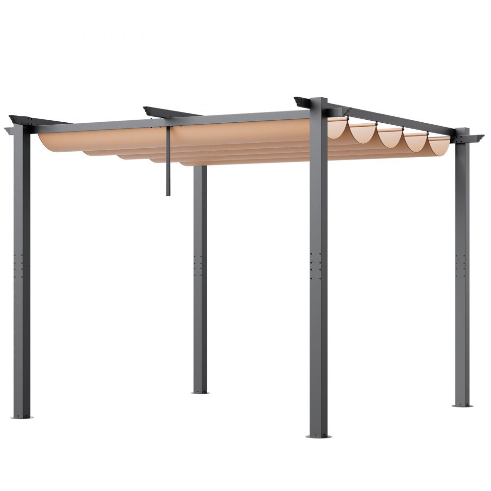 VEVOR 3x3m Outdoor Retractable Pergola with Sun Shade Canopy Aluminum Beige