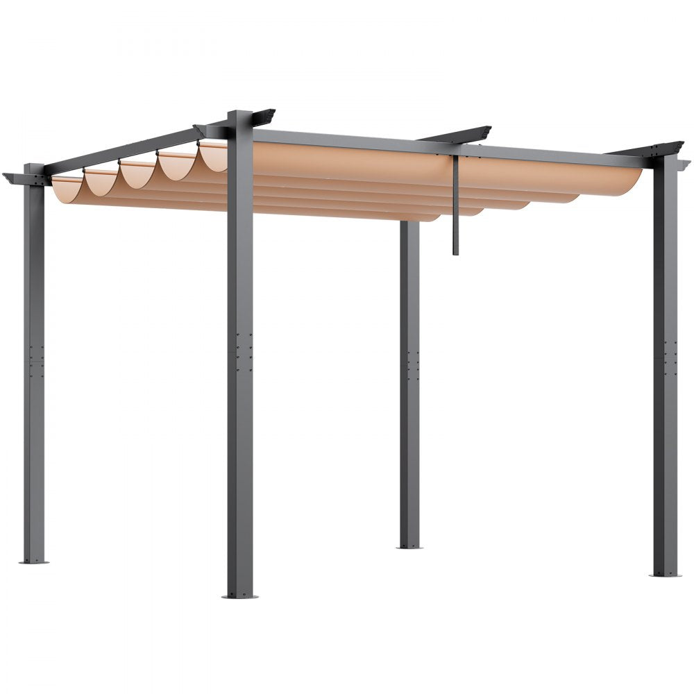 VEVOR 3x3m Outdoor Retractable Pergola with Sun Shade Canopy Aluminum Beige