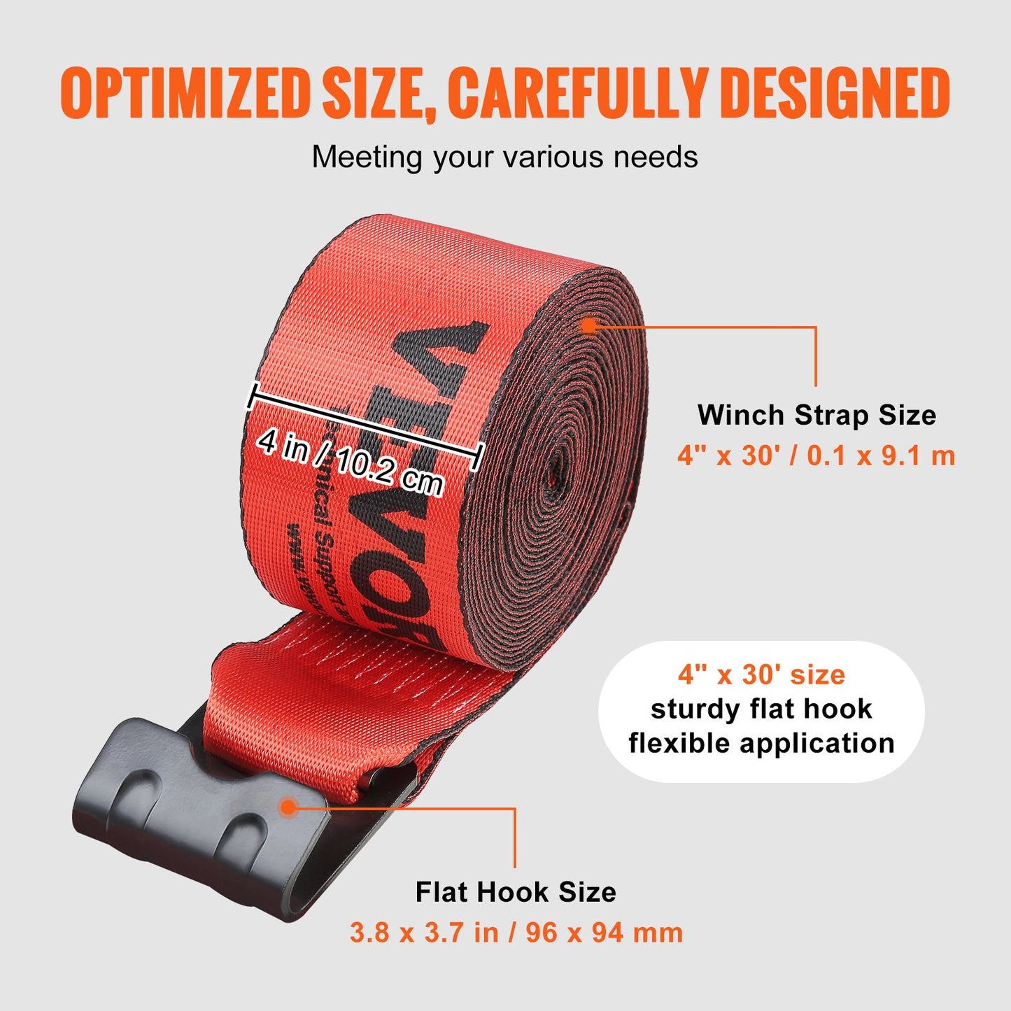 VEVOR Winch Straps, 10.2 cm x 9.1 m, 2.7T Load Capacity, 8.2T Breaking Strength,