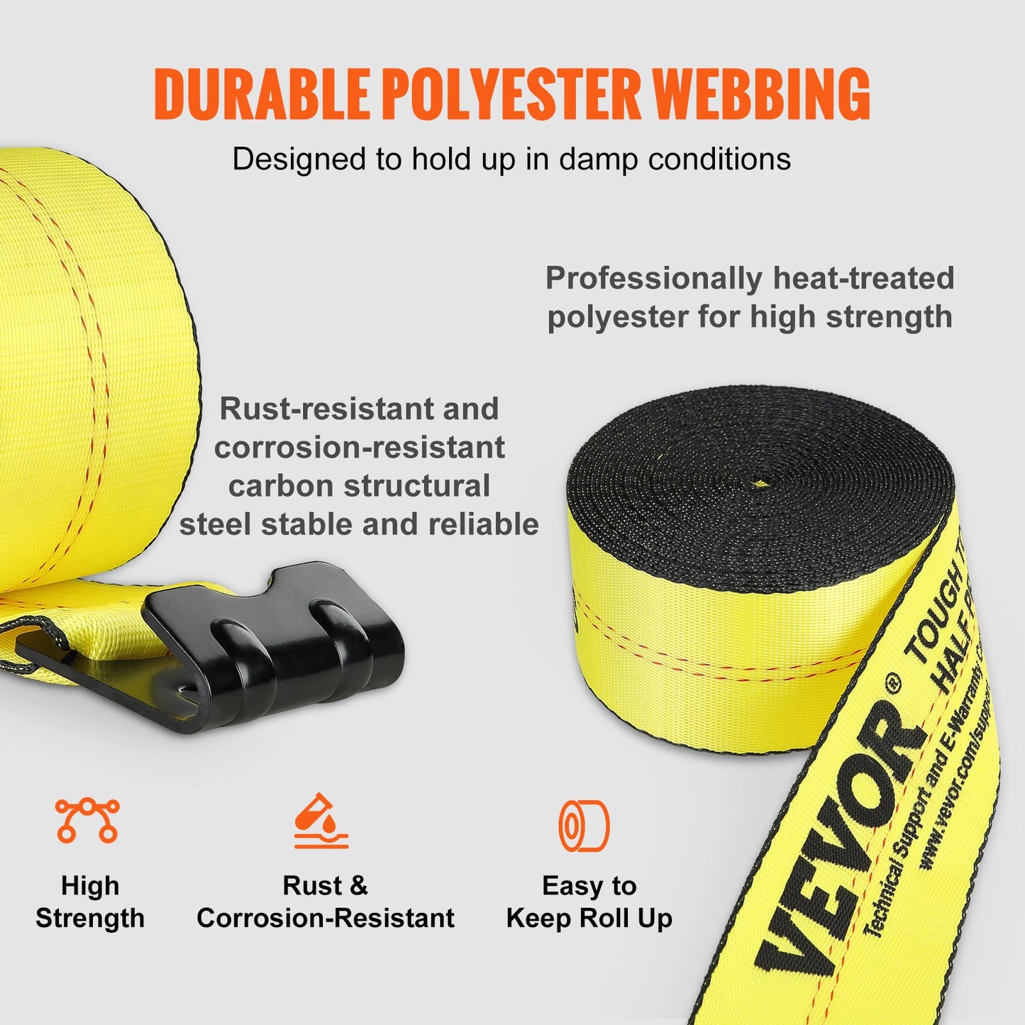 VEVOR Winch Straps, 10.2 cm x 12.2 m, 2.7T Load Capacity, 8.2T Break Strength, Truck