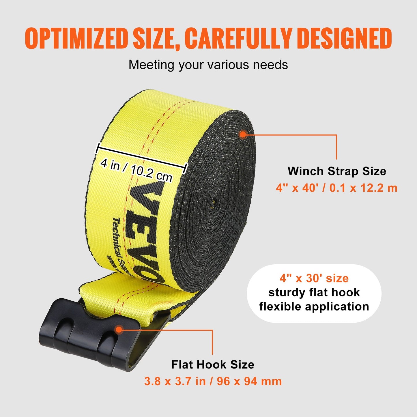 VEVOR Winch Straps, 10.2 cm x 12.2 m, 2.7T Load Capacity, 8.2T Break Strength, Truck