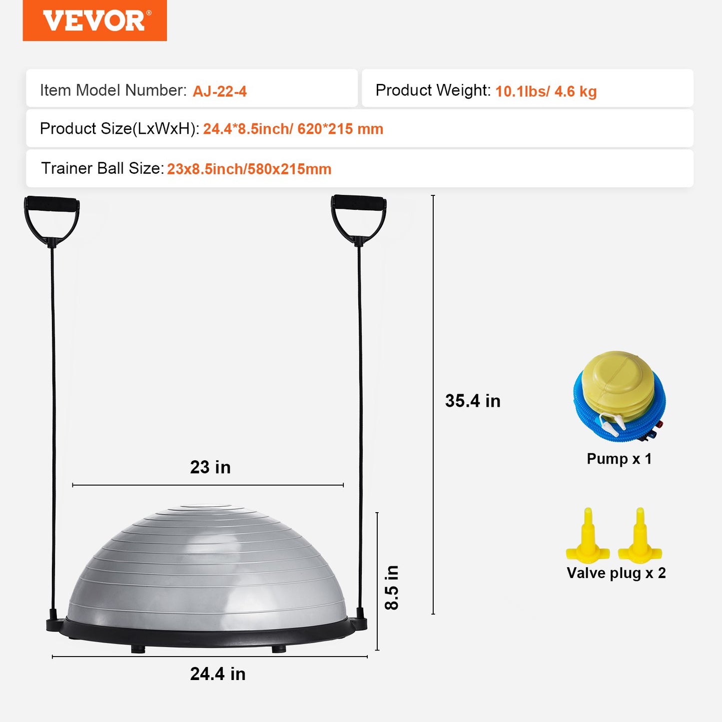 VEVOR Half Exercise Ball Trainer, 23 inch Balance Ball Trainer, 660lbs Capacity