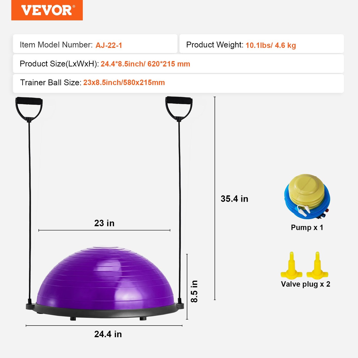 VEVOR Half Exercise Ball Trainer, 23 inch Balance Ball Trainer, 660lbs Stability