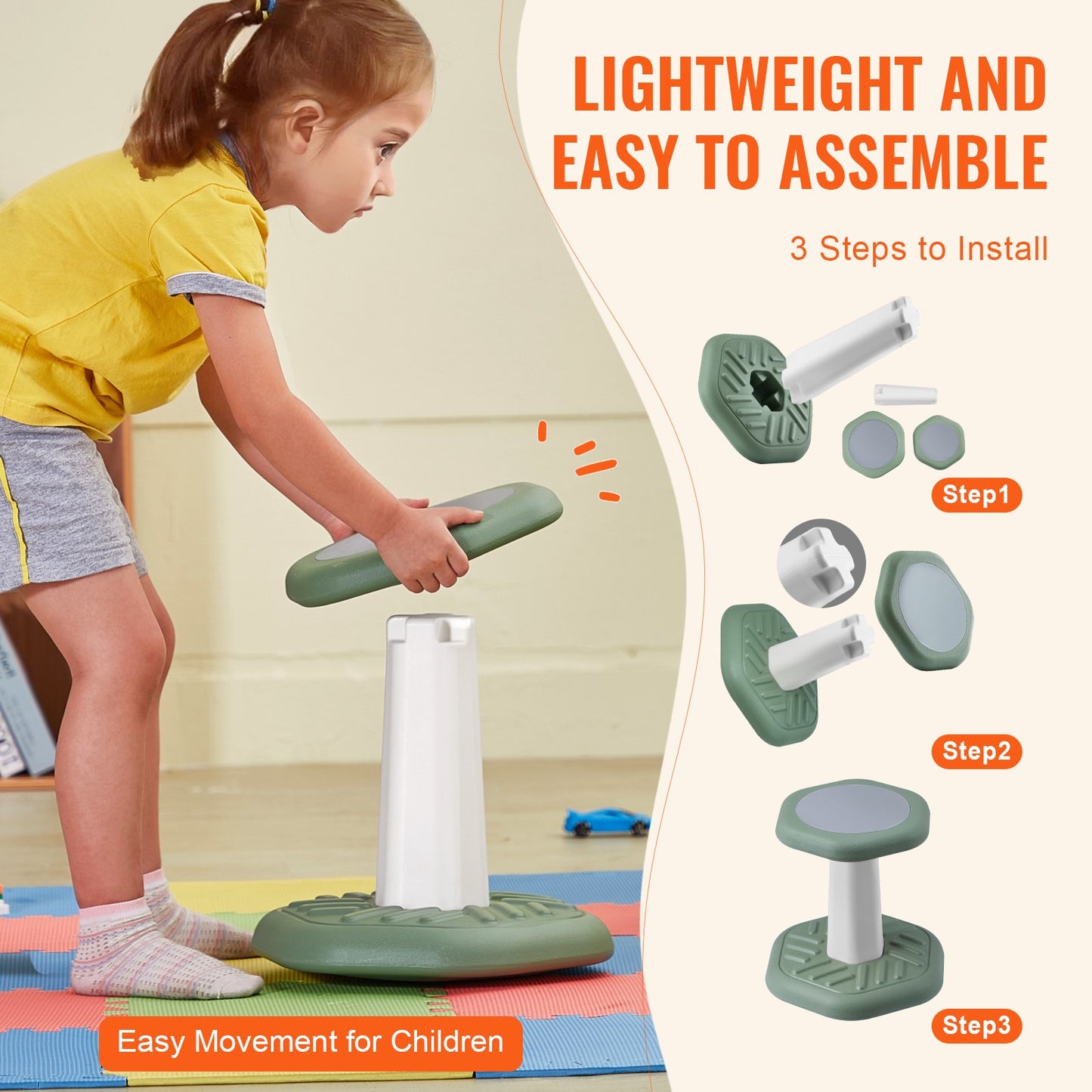 VEVOR Kids Wobble Chair Active Chair with Sponge Cushion for Age 3-7 Green